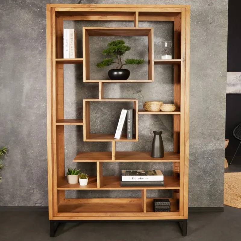 Étagère originale en acacia massif CUBUS 88cm pied métal