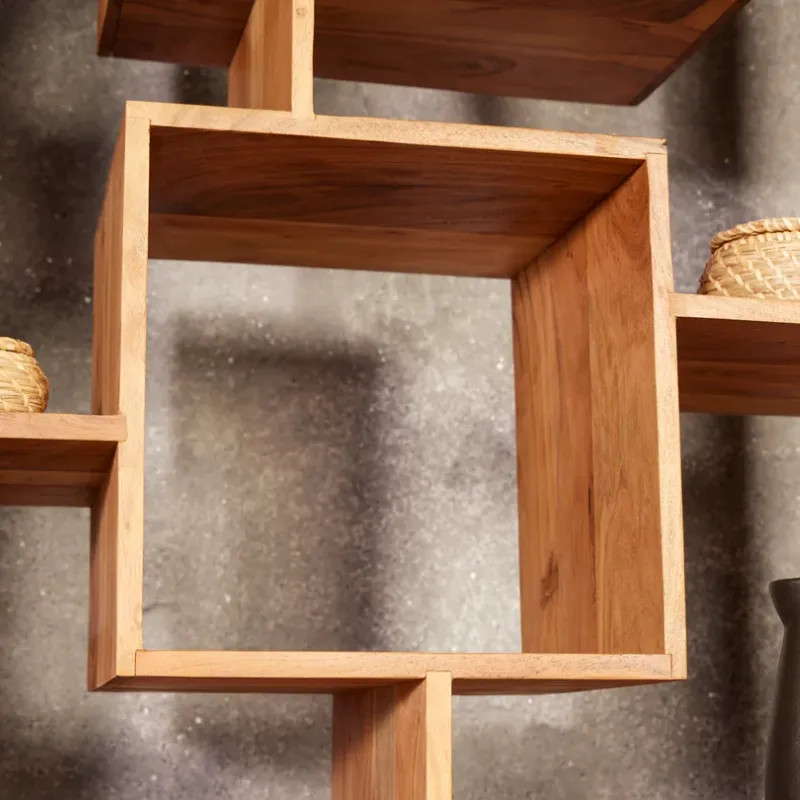 Étagère originale en acacia massif CUBUS 88cm pied métal