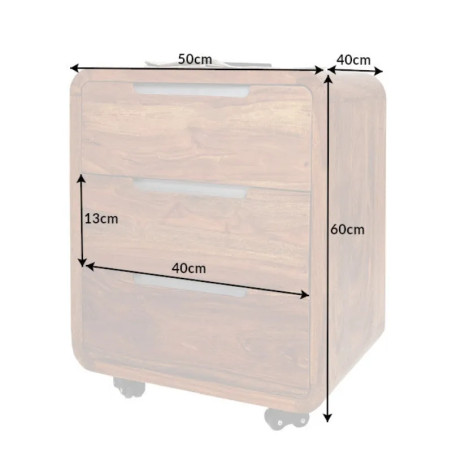 Caisson de bureau en palissandre GOA 60cm sur roulettes