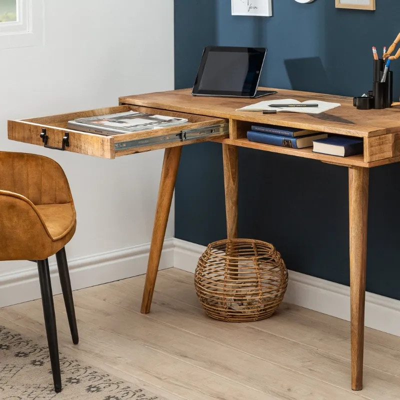 Bureau en manguier massif RETRO 120cm 1 tiroir