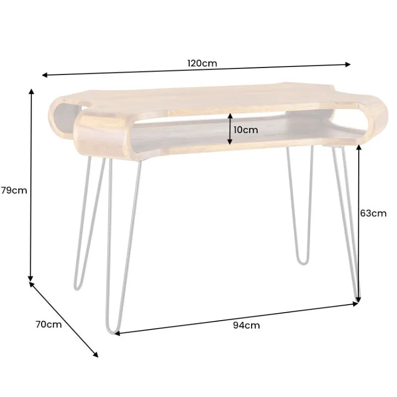 Bureau orignal en palissandre ORGANIC LIVING 120cm pieds métal