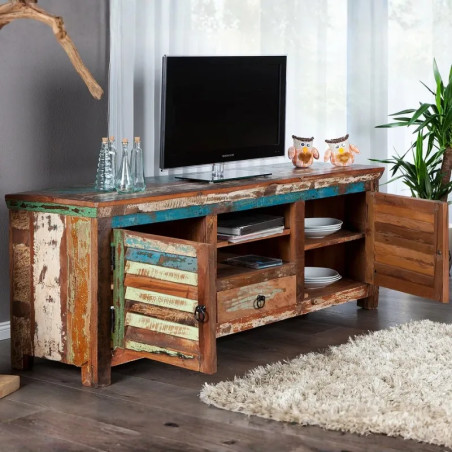 Meuble TV bois recyclé coloré JAKARTA 150cm