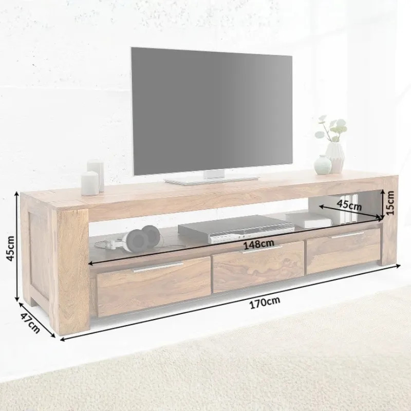 Meuble TV palissandre MAKASSAR 170cm 3 tiroirs
