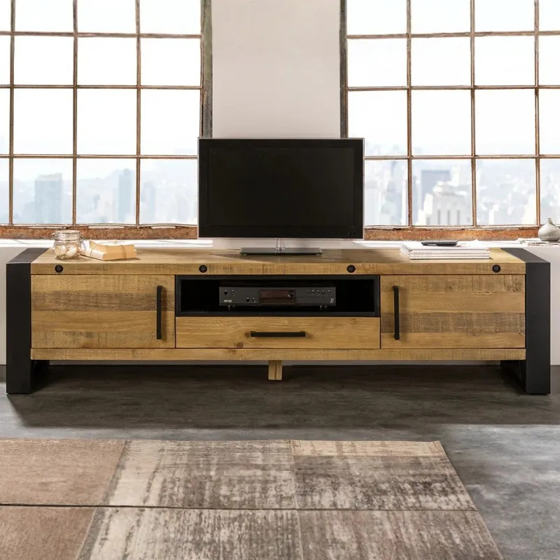 Meuble TV industriel en pin et métal THOR 200cm