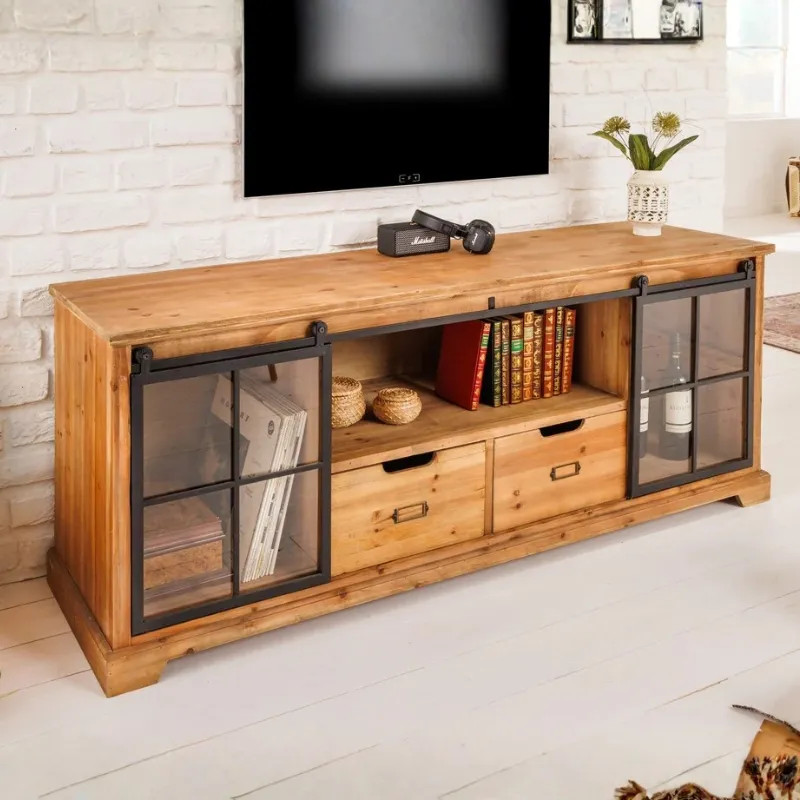 Meuble TV industriel pin et métal HERITAGE 160cm