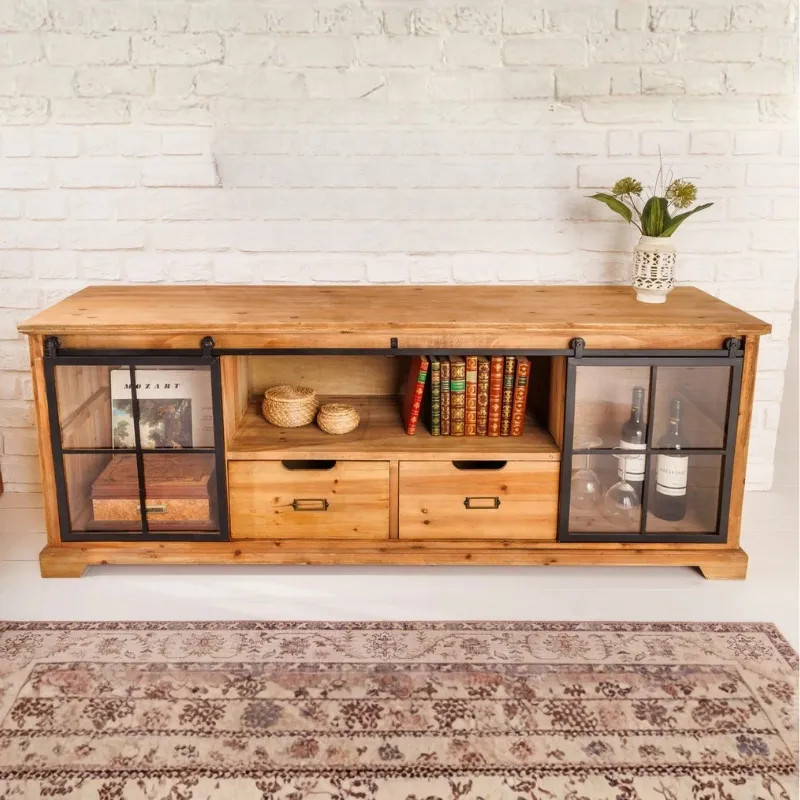 Meuble TV industriel pin et métal HERITAGE 160cm