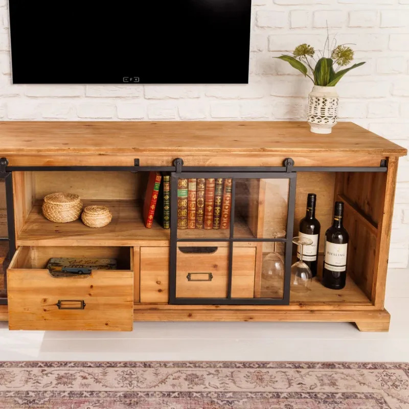 Meuble TV industriel pin et métal HERITAGE 160cm