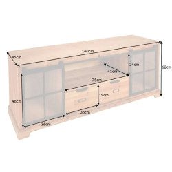 Meuble TV industriel pin et métal HERITAGE 160cm