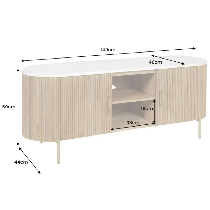 Meuble TV moderne acacia et marbre CHIC 140cm