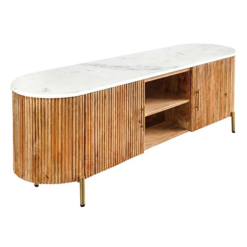 Meuble TV moderne acacia et marbre CHIC 140cm