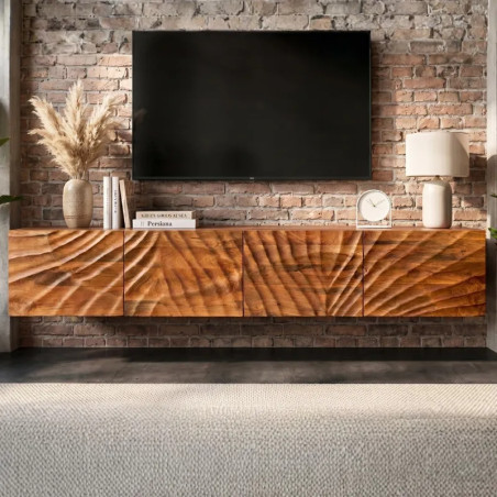 Meuble TV suspendu manguier sculpté SCORPION 200cm