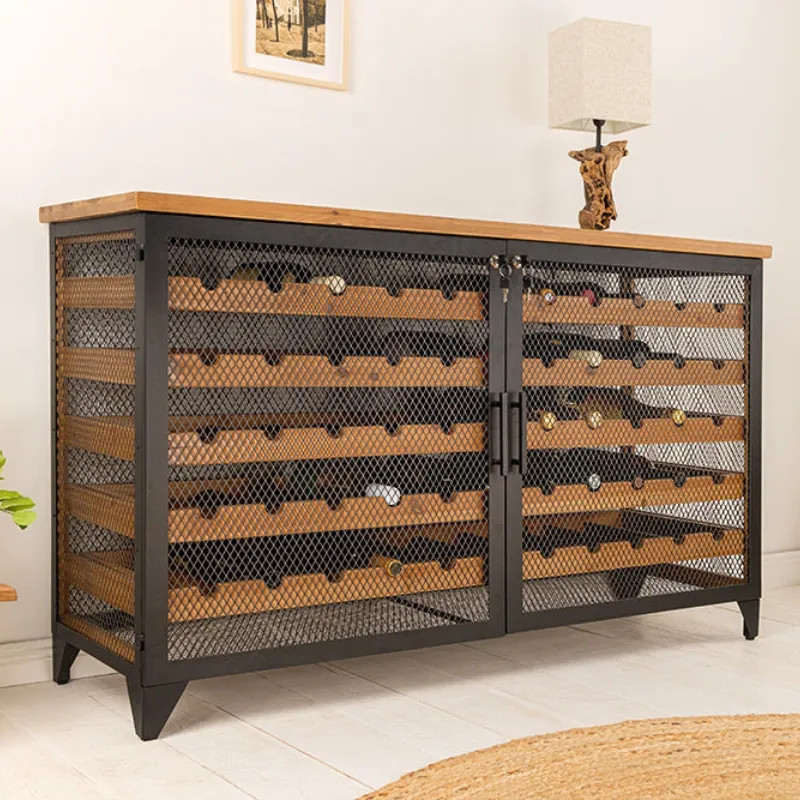 Meuble à vin en métal et sapin BODEGA 130cm 55 bouteilles