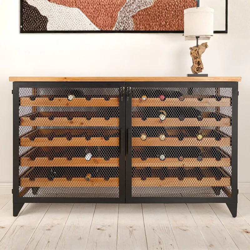 Meuble à vin en métal et sapin BODEGA 130cm 55 bouteilles