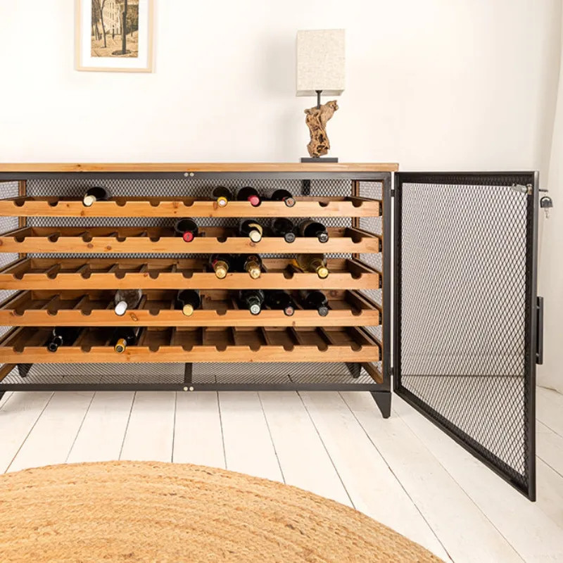 Meuble à vin en métal et sapin BODEGA 130cm 55 bouteilles