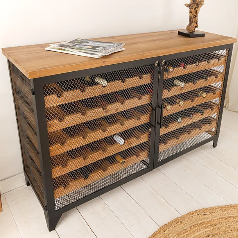 Meuble à vin en métal et sapin BODEGA 130cm 55 bouteilles