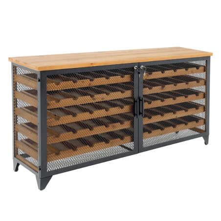 Meuble à vin en métal et sapin BODEGA 130cm 55 bouteilles