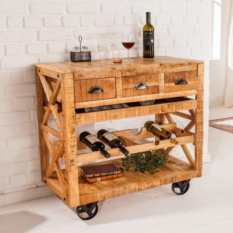 Meuble bar en manguierBODEGA 90cm sur roulettes
