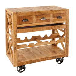Meuble bar en manguierBODEGA 90cm sur roulettes