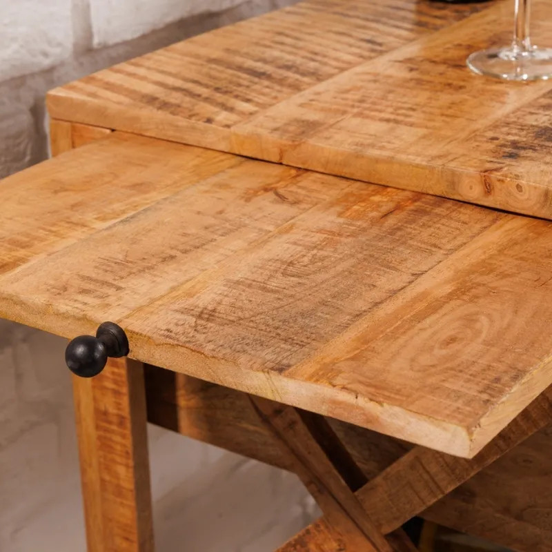 Meuble bar en manguier BODEGA 90cm sur roulettes