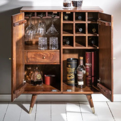 Meuble bar rétro en acacia MYSTIC LIVING 75cm 2 portes
