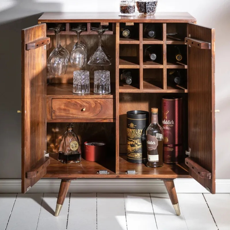 Meuble bar rétro en acacia MYSTIC LIVING 75cm 2 portes