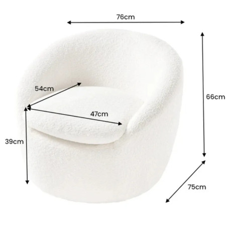 Fauteuil pivotant 360° tissu bouclé blanc ALPINE 76cm