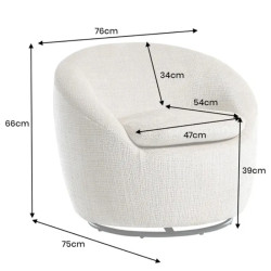 Fauteuil pivotant 360° tissu texturé beige ALPINE 76cm