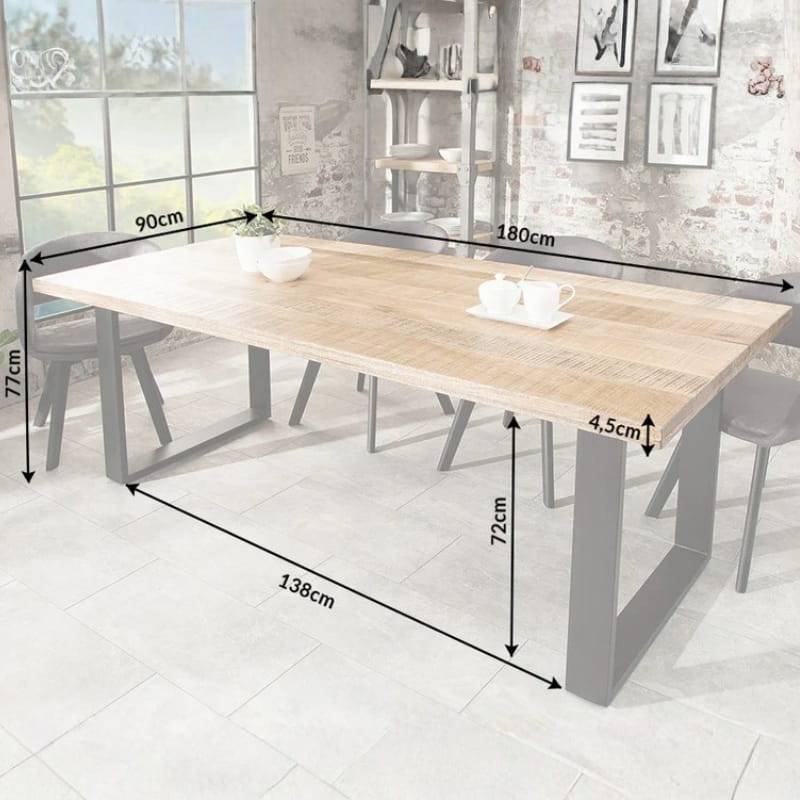 Table à manger industrielle manguier IRON CRAFT 180cm pieds U