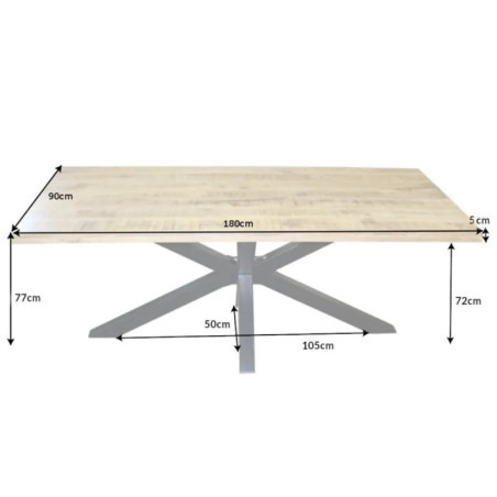 Table à manger industrielle manguier GALAXIE 180cm