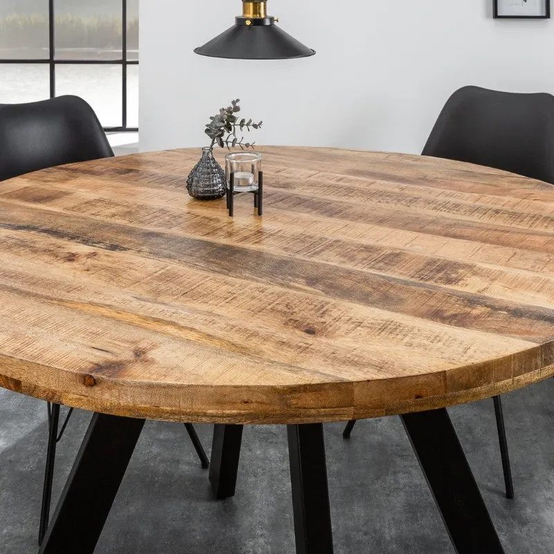 Table à manger ronde manguier et métal IRON CRAFT Ø 120cm