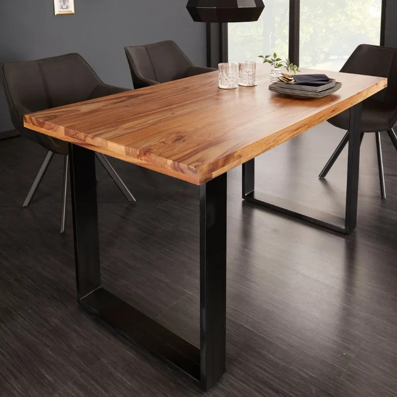 Table à manger industrielle palissandre IRON CRAFT 140cm pieds U