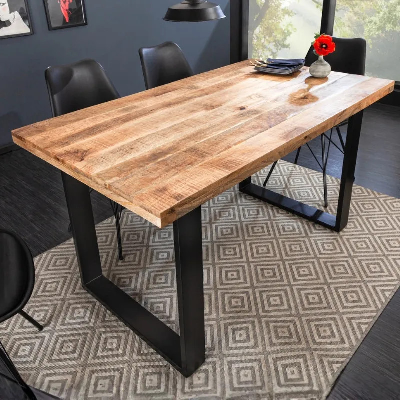 Table à manger industrielle manguier IRON CRAFT 140cm pieds U