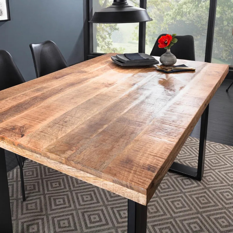 Table à manger industrielle manguier IRON CRAFT 140cm pieds U