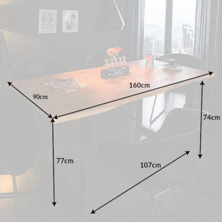 Table à manger industrielle acacia live edge MAMMUT 160cm
