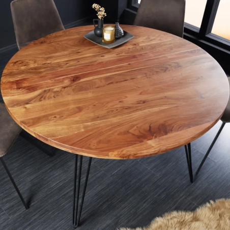 Table à manger ronde acacia et métal SCORPION Ø 120cm