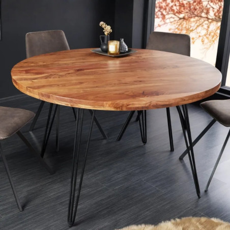 Table à manger ronde acacia et métal SCORPION Ø 120cm