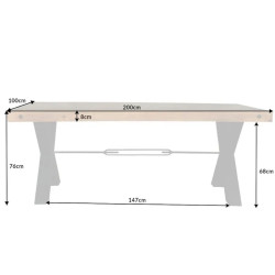 Table à manger industrielle en pin THOR 200cm pieds X