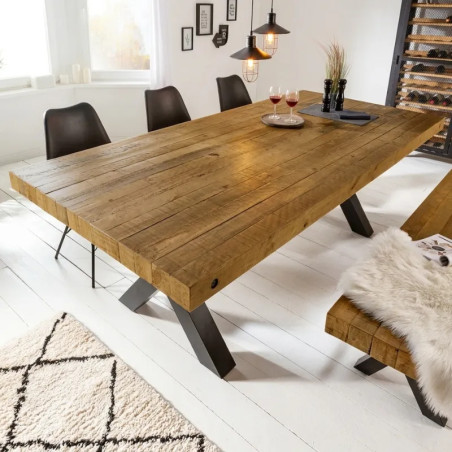 Table à manger industrielle en pin THOR 200cm pieds X