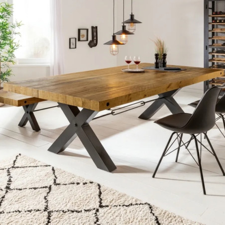Table à manger industrielle en pin THOR 200cm pieds X