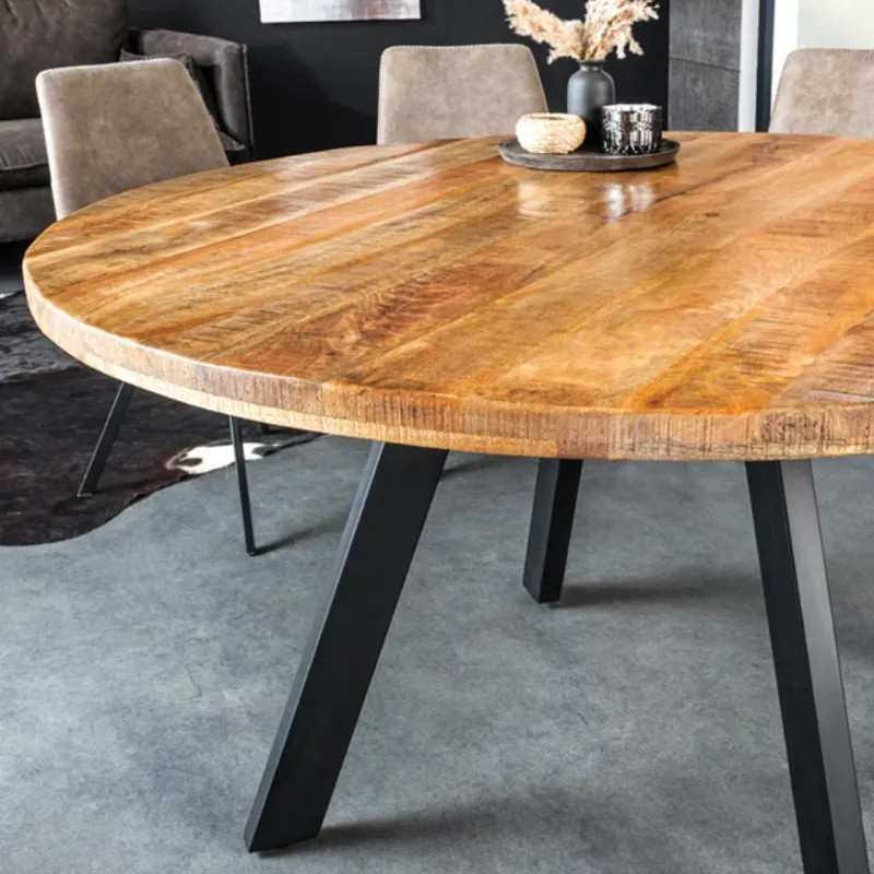 Table à manger ronde manguier et métal IRON CRAFT Ø 140cm