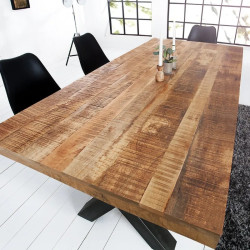 Table à manger industrielle manguier IRON CRAFT 200cm pieds X