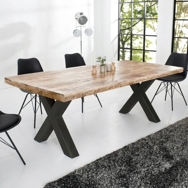 Table à manger industrielle manguier IRON CRAFT 200cm pieds X