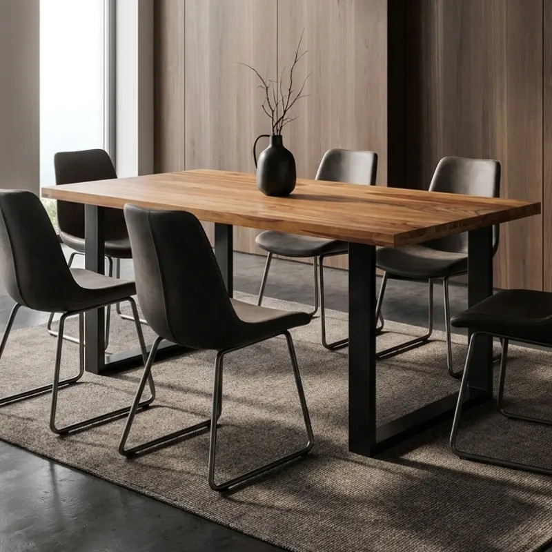 Table repas industrielle palissandre IRON CRAFT 160cm pieds U