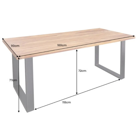 Table repas industrielle palissandre IRON CRAFT 160cm pieds U