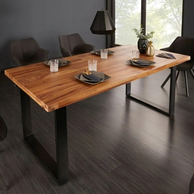 Table repas industrielle palissandre IRON CRAFT 200cm pieds U