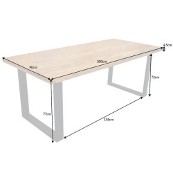 Table repas industrielle palissandre IRON CRAFT 200cm pieds U