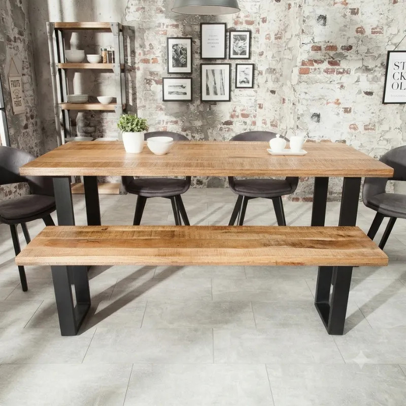 Banc industriel en manguier IRON CRAFT 170cm pieds U métal