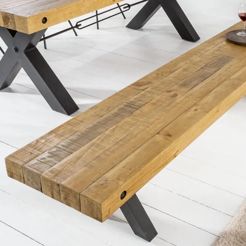 Banc industriel en pin THOR 200cm pieds X noir