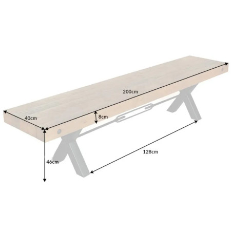 Banc industriel en pin THOR 200cm pieds X noir
