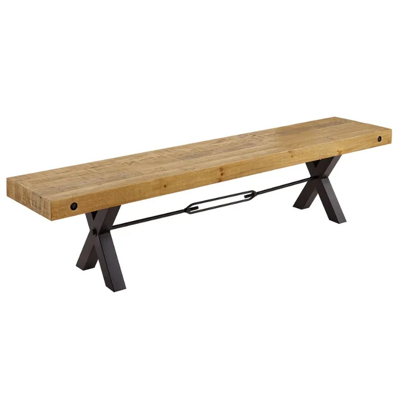 Banc industriel en pin THOR 200cm pieds X noir